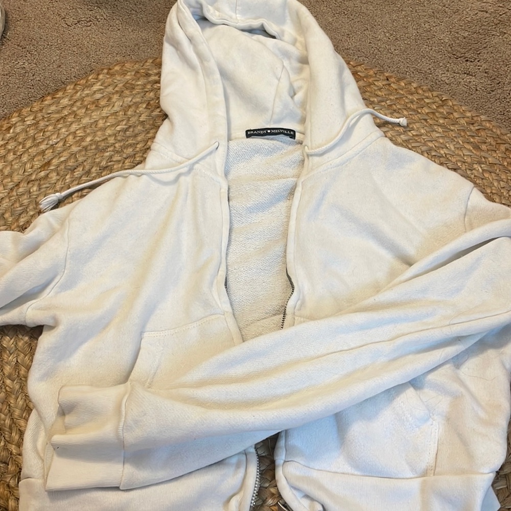 Brandy Melville White Cropped Zip Up